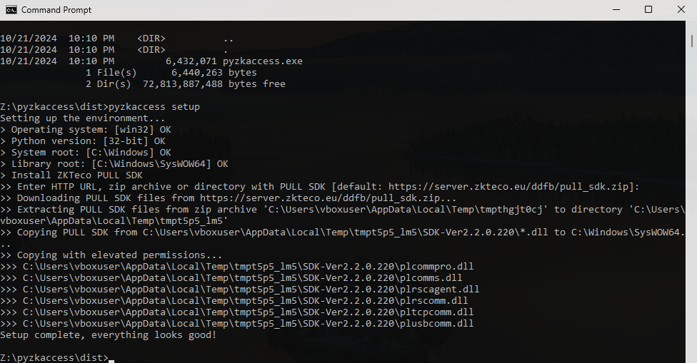 pyzkaccess setup